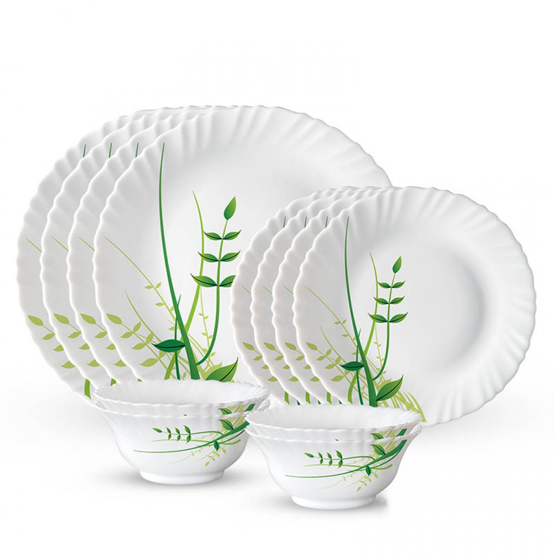 Borosil Larah Fluted Green Herbs 12Pcs Dinner Set